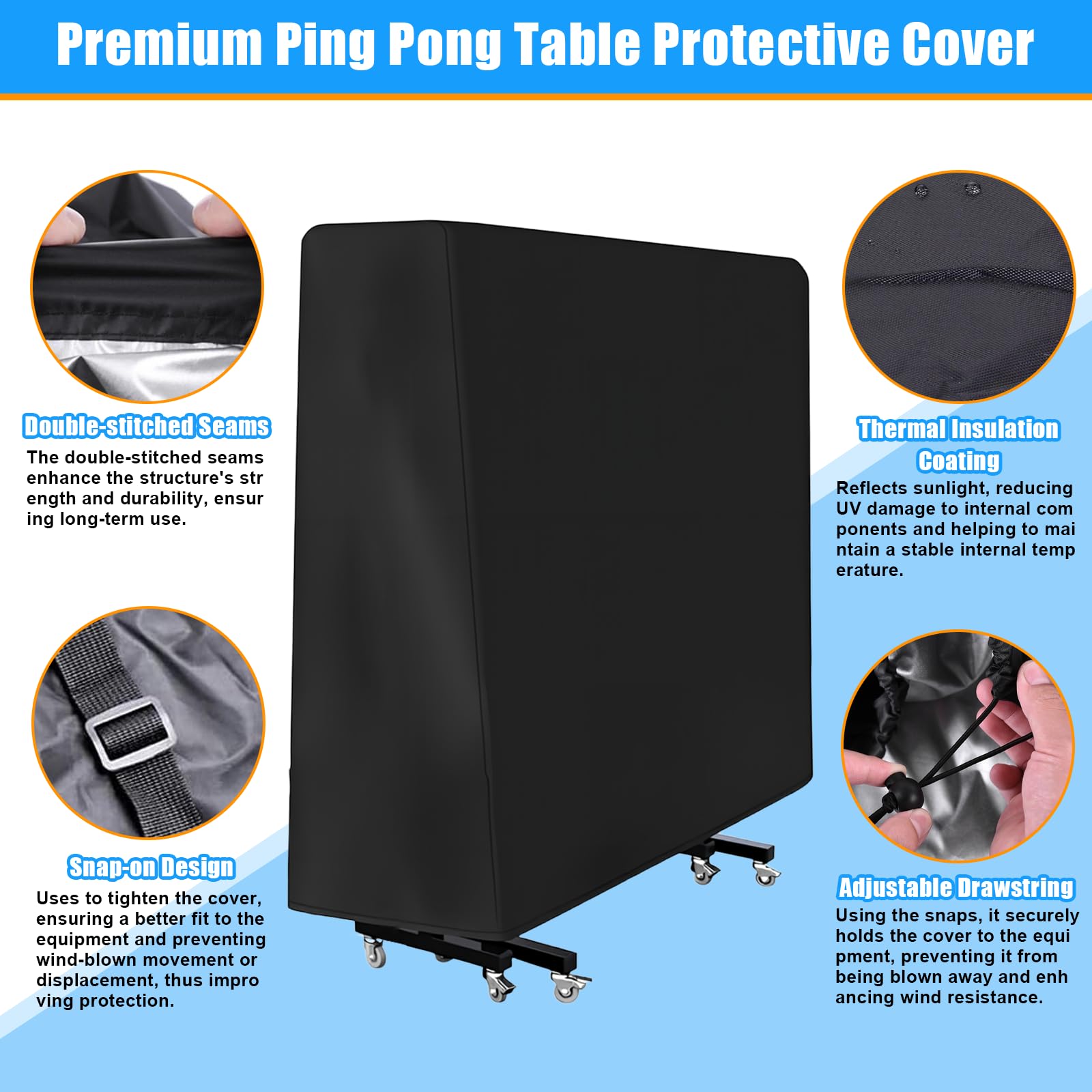 Copertura per Tavoli da Ping Pong 165x70x185cm Custodia Protettiva per Tavolo da Ping Pong con Fibbie Antivento Copertura Tavolo Ping Pong Oxford Impermeabile Anti-UV per Esterno e Interno