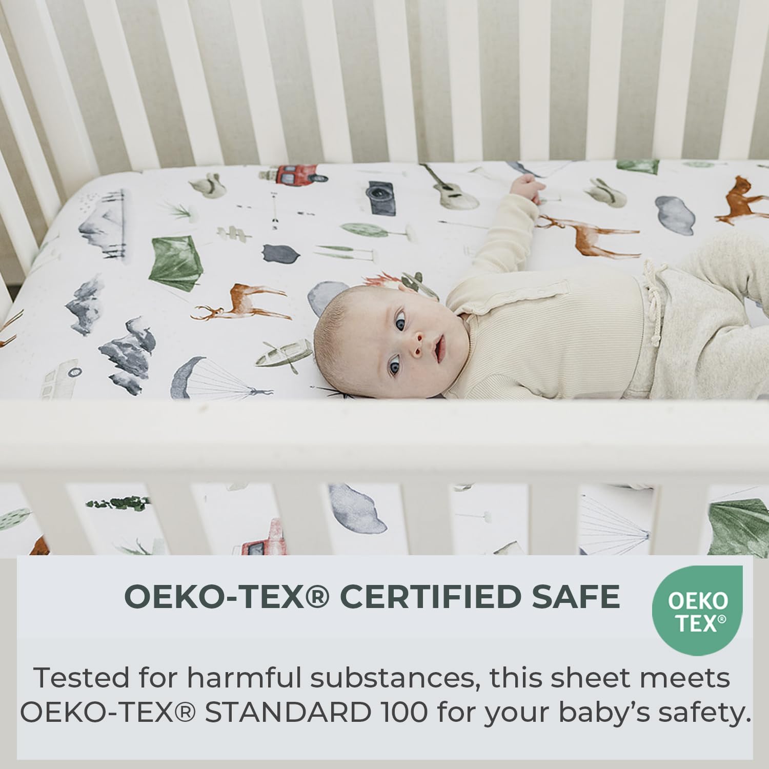 FIVANGIN 2er-Pack Premium-Spannbettlaken für Babybett-Matratze – ultraweiches Baumwollmischgewebe, sicher und anschmiegsam, und stilvolles Woodland-Kinderbettlaken (Entdecken Sie)