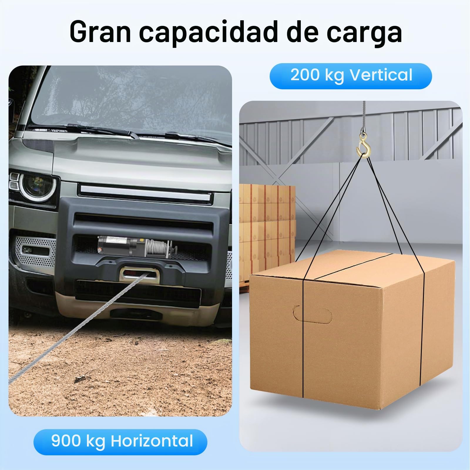 Cabrestante eléctrico 12V 0,4KW con control remoto y 6m de cable de acero, 900kg de fuerza de tracción, elevador de cable compacto para ATV, coche, barco, remolque, todoterreno y rescate