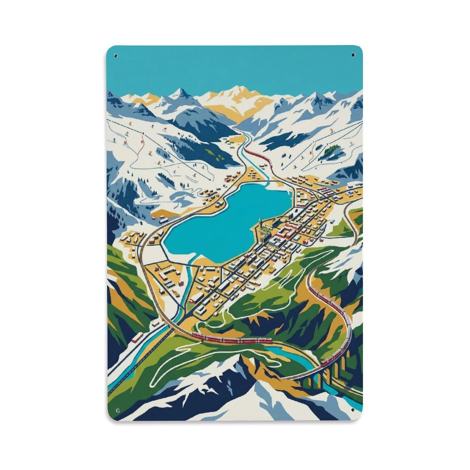 Olhnbad Style Alpine Switzerland Aerial Mountain Travel Metal Tin Sign