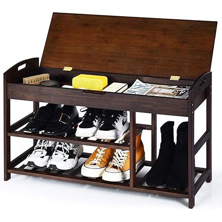 Relaxdays Schuhbank, offen, für 68 Paar Schuhe, Schuhregal zum Sitzen