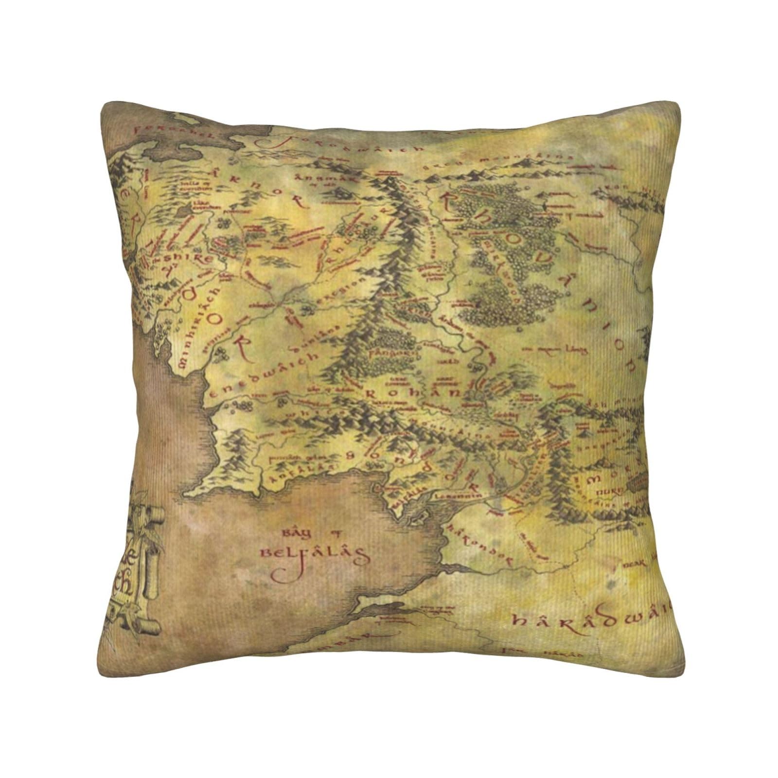 Housse de coussin carrée Terre du Milieu en velours côtelé marron pour déco canapé salon