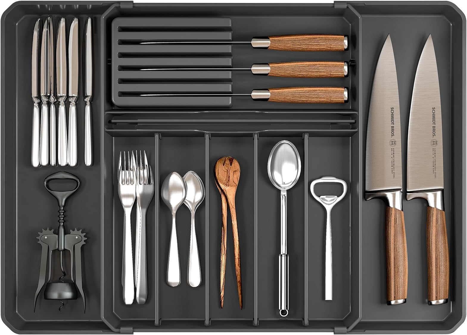 fifameSilverware Drawer Organizer, Expandable Kitchen Utensil Organizer, Larger Capacity Flatware and Cutlery Tray, Multi-Purpose Drawer Storage for Kitchen, Dressing Table, Office, Bathroom, (Black)