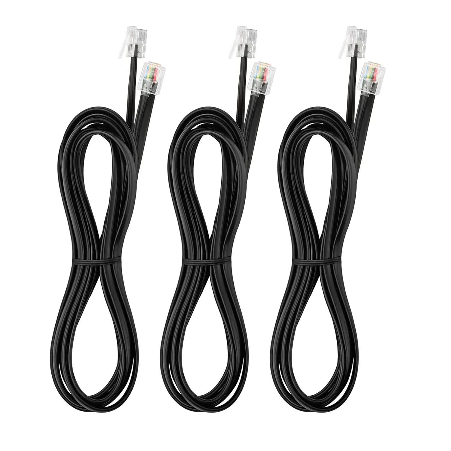 Vthahaby3.3 FT - 3Pack RJ12 Phone Cable 6P6C, Black, Male to Male Straight Wired for Both Data and Voice Signal Transmission for Telephone Cord, Fax, DSL Modem, Printer, Radio