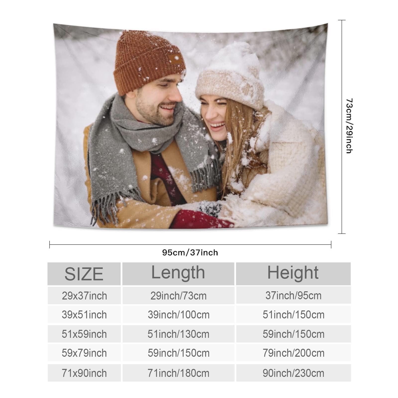 Tapisserie Personnalisable Avec Photo Et Texte - 94x74 Cm - Tissu Polyester - Déco Murale Salon, Chambre, Cadeau Anniversaire, Mariage