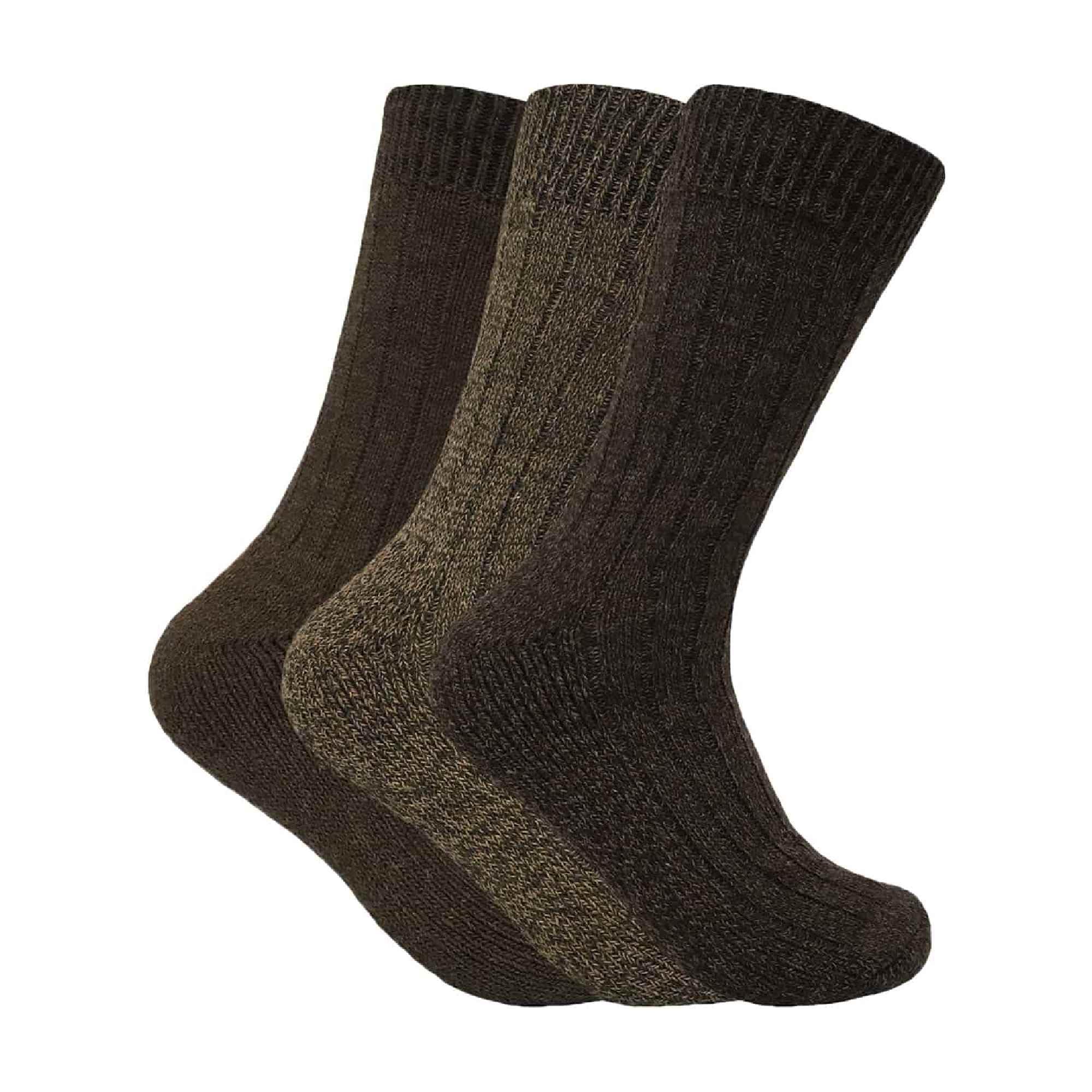 3 Pairs Mens Thick Cushioned Sole Winter Warm Wool Blend Walking Hiking Socks for Boots (6-11 uk, WB Brown)