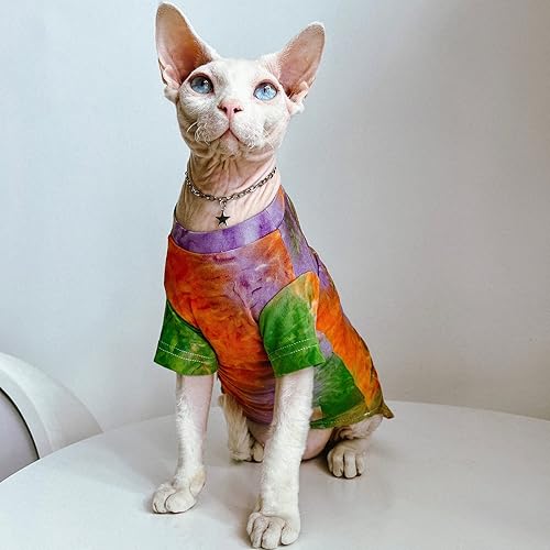 Miniatura 6 de Bonaweite Hairless Cats Rainbow Rendering - Camiseta para primavera, verano y otoño, transpirable, ropa de gato, chaleco para Sphynx, Cornish Rex,