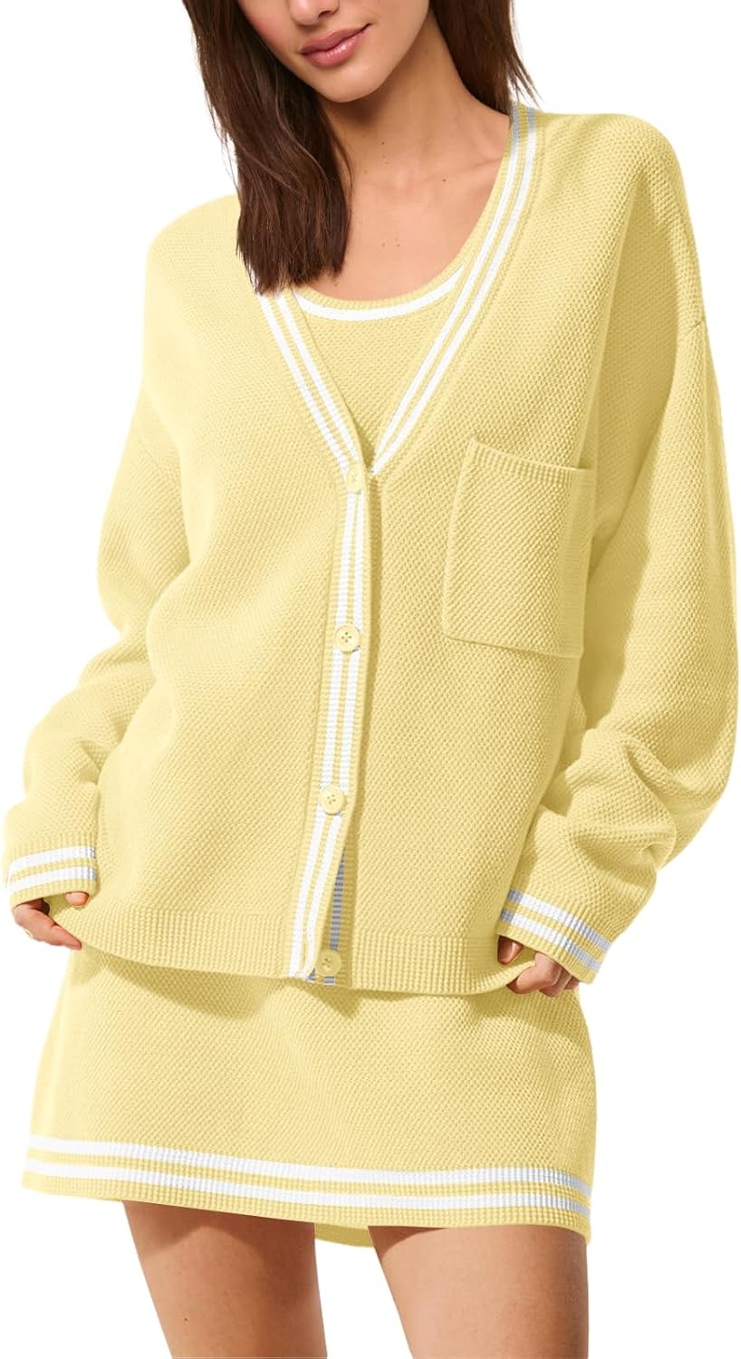 Nirovien Womens Oversized Cardigan Sweaters Button Down Knit Fall Sweater Long Sleeve Striped Coats - Image 3