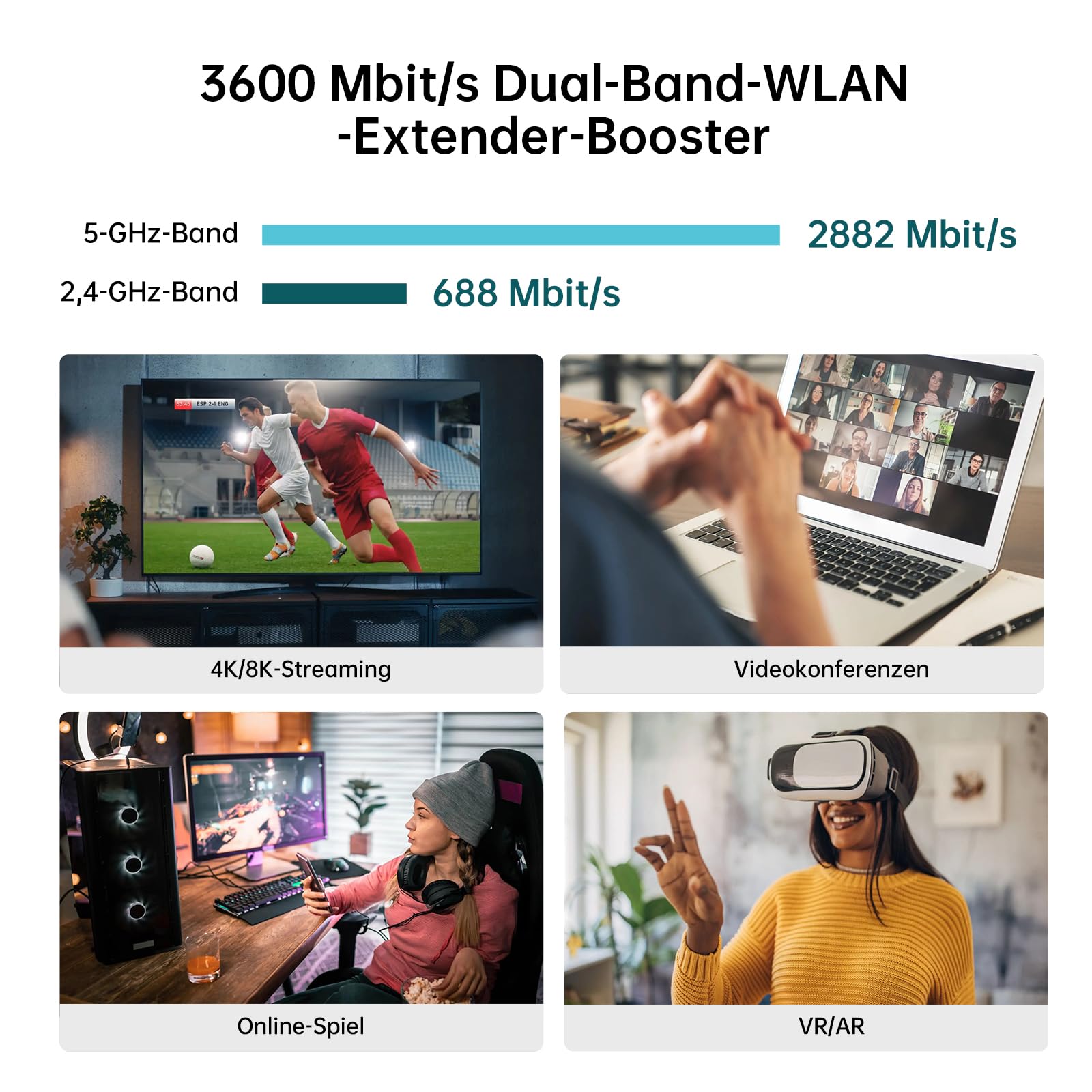 WLAN Verstärker WiFi 7 Repeater Dulaband 5GHz/2.4GHz BE3600 Mbit/s WLAN Repeater Internet Verstärker mit 4 Antennen, Gigabit Port, WPS, MLO, 4K-QAM, Kompatibel Allen Routern und WLAN Geräten