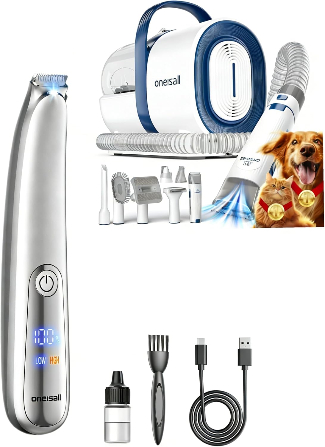 oneisall Dog Grooming Vacuum and 2-Speed Dog Paw Trimmer