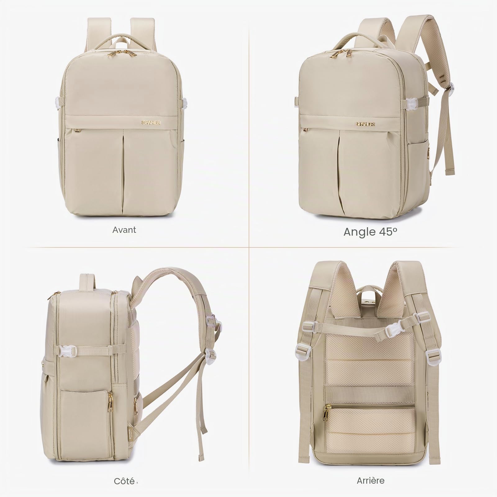 SPAHER 25L Sac à Dos Voyage Cabine Avion 40x30x20 Wizzair Vueling Bagage Cabine Sac à Dos Ordinateur Portable 15,6 Pouces Imperméable avec 2 Sac sous Vide Bagage à Main Homme Femme