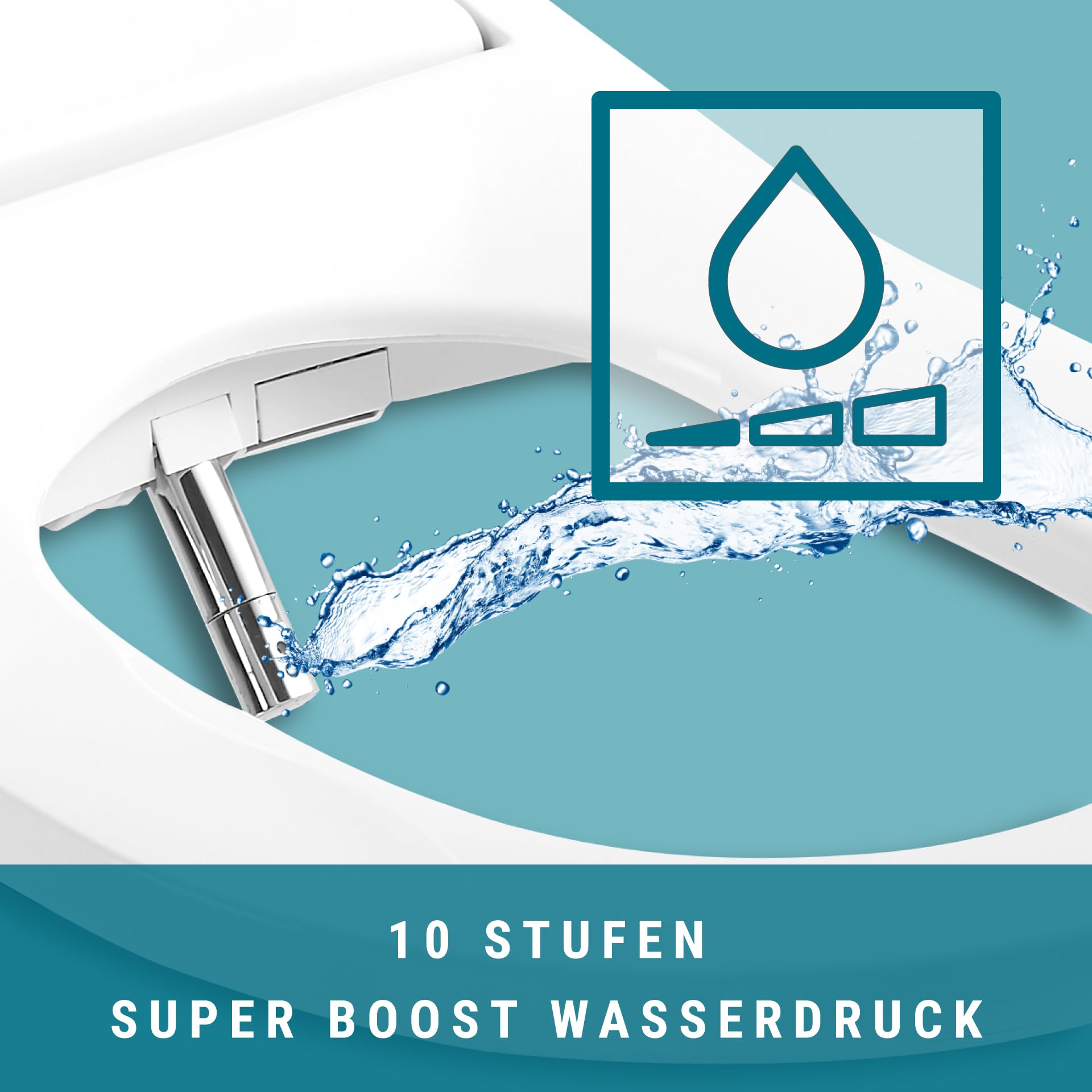O500-U Dusch-WC Aufsatz - U-Form - extra flaches Dusch-WC mit Booster-Funktion für mehr Druck - Mit Seitenbedienteil - Für mehr Hygiene im Bad