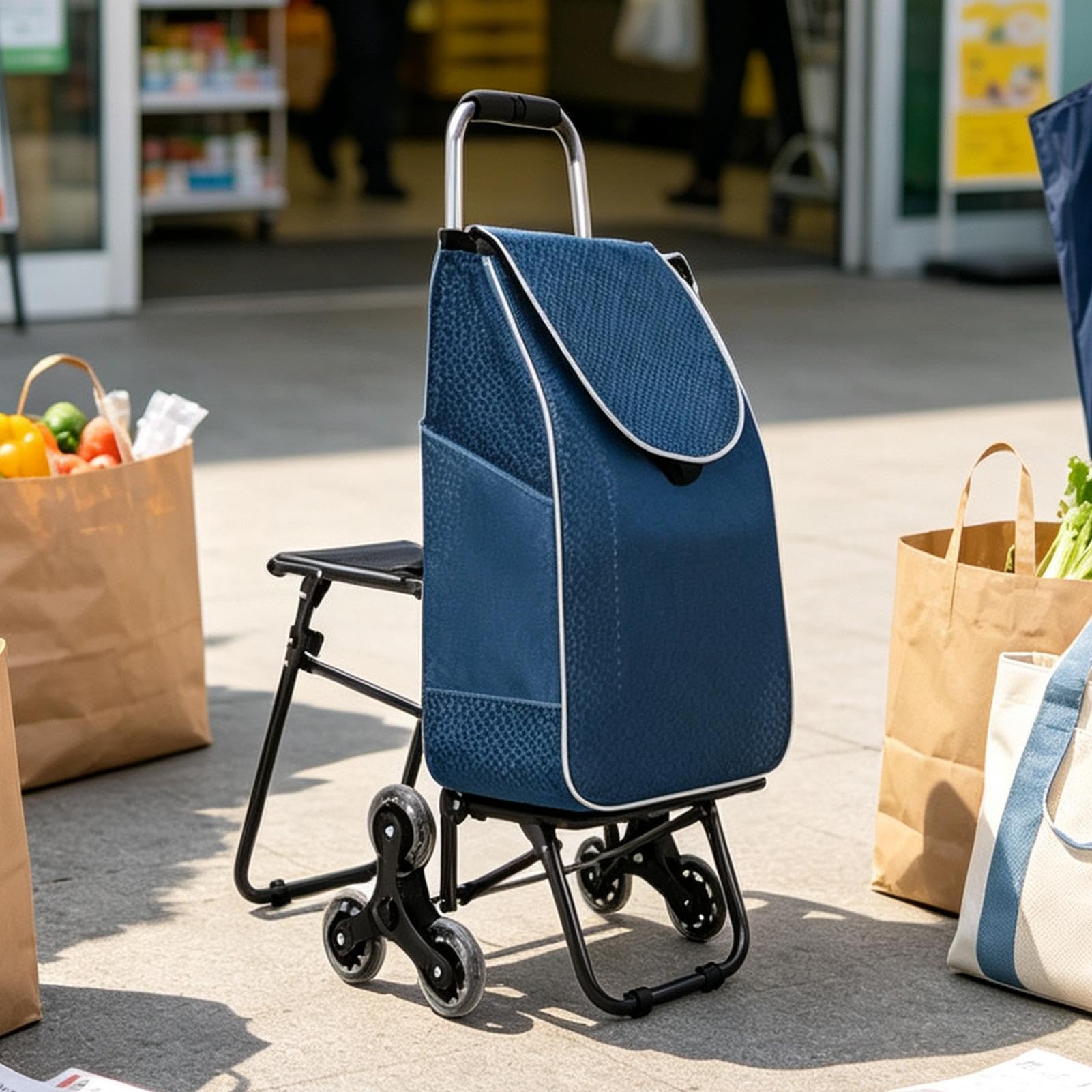 Carrito Subeescaleras para La Compra Portátil De 3 Ruedas Impermeable | Carrito De La Compra Plegable Para Mayores Escaleras Apartamento Supermercado Mercado Lavandería Hogar