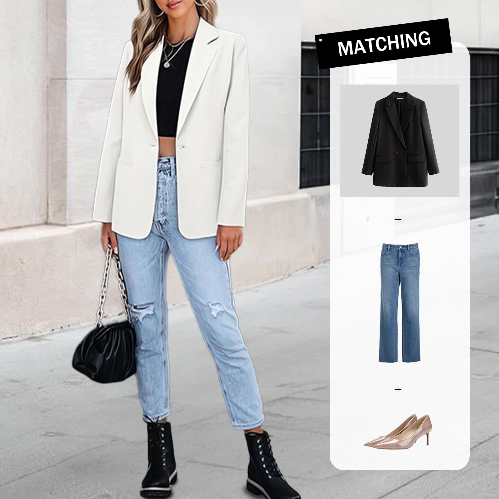 Blazer da Donna - Giacca Ampia Monopetto Aperta sul Davanti per Riunioni di Lavoro, Maniche Lunghe, Colletto con Revers, Giacche da Ufficio