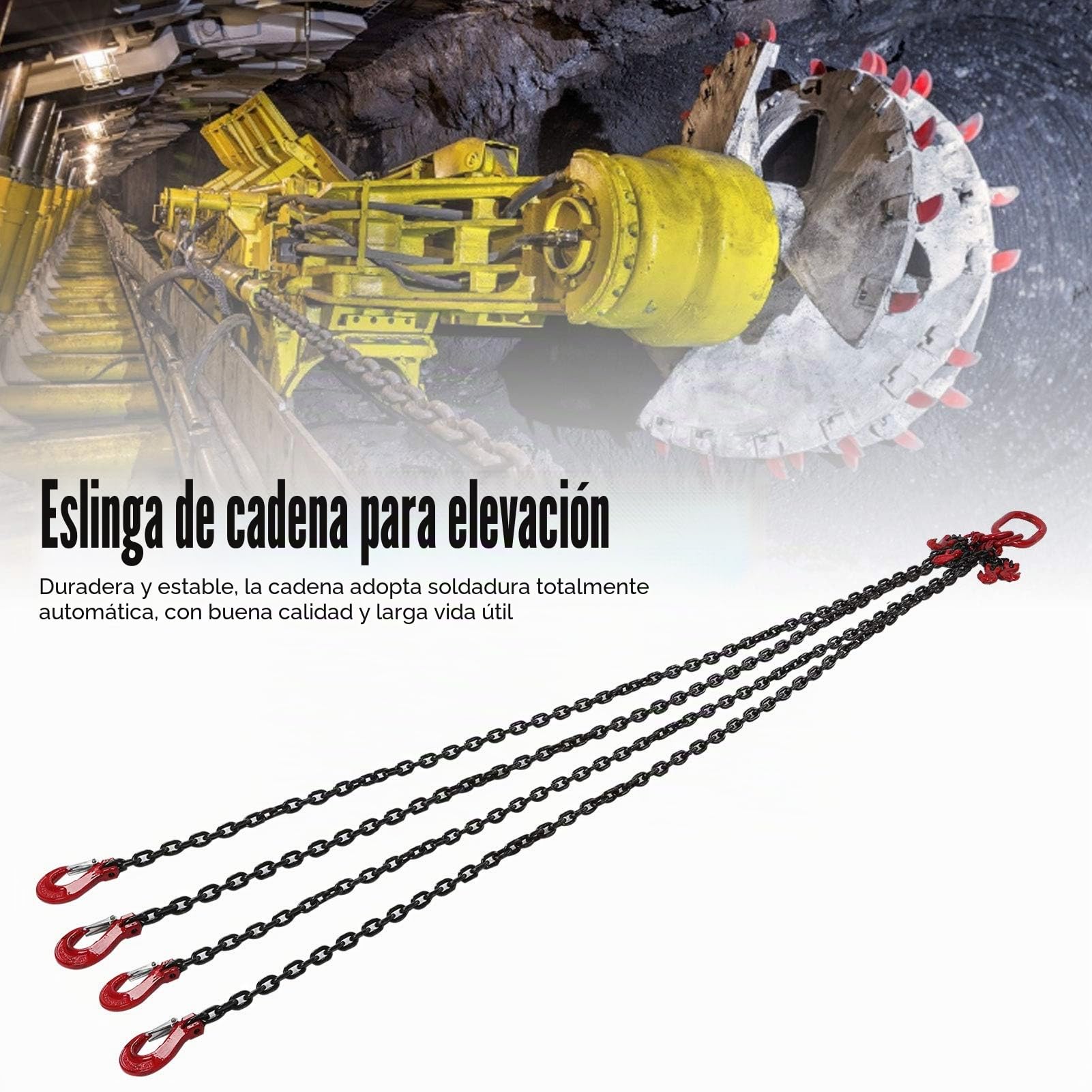 Eslinga de Cadena de 4 Torones, 2 M Colgador de Cadena 4T con Gancho Acortador Colgador de Cadena para Grúa Cadena Forestal Cadena de Trituración, para Operaciones de Elevación en