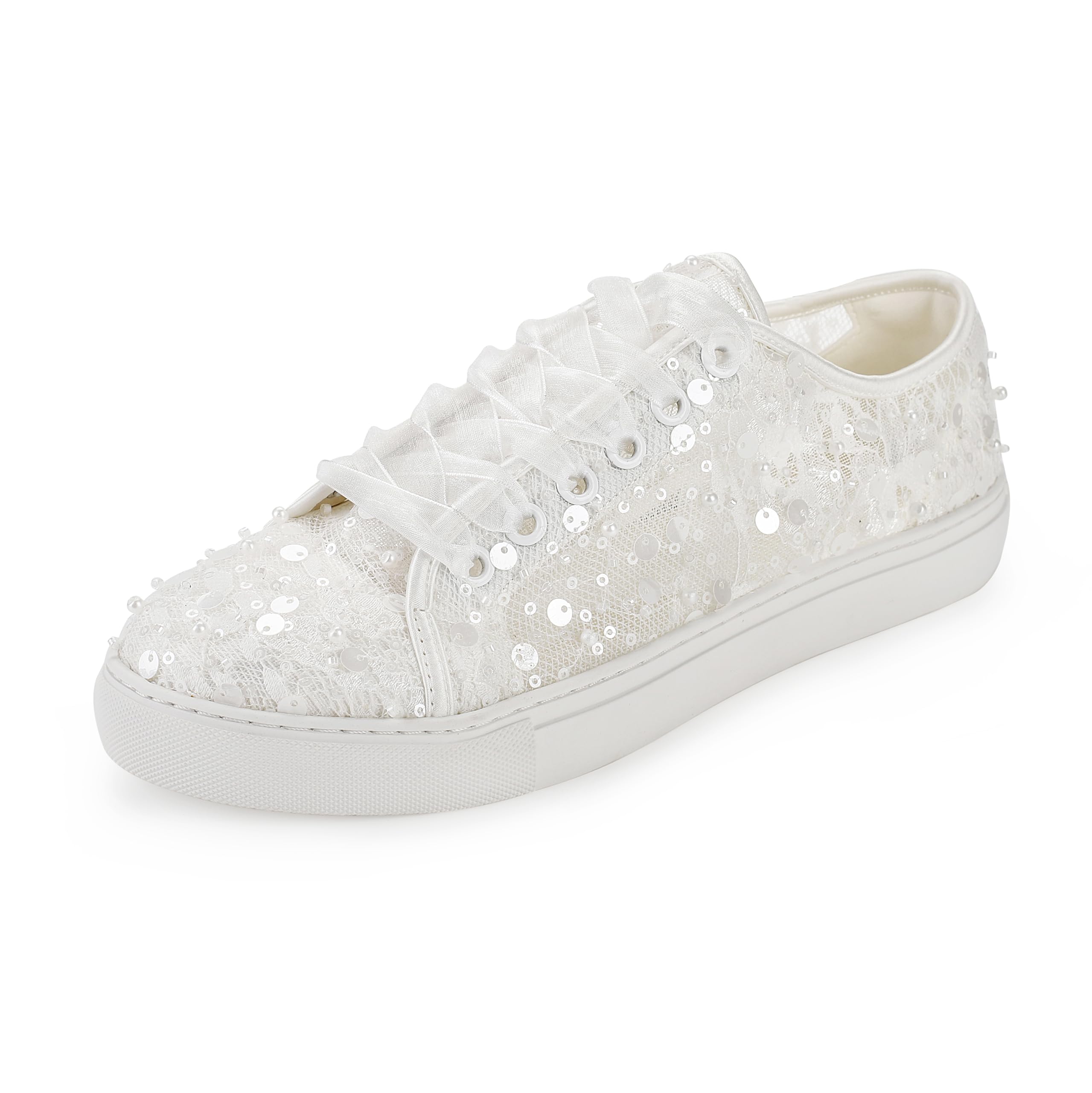 883-8 Scarpe Sposa Sneakers Donna Pizzo Paillettes Scarpe Matrimonio Comode Traspiranti Scarpe Basse Casual