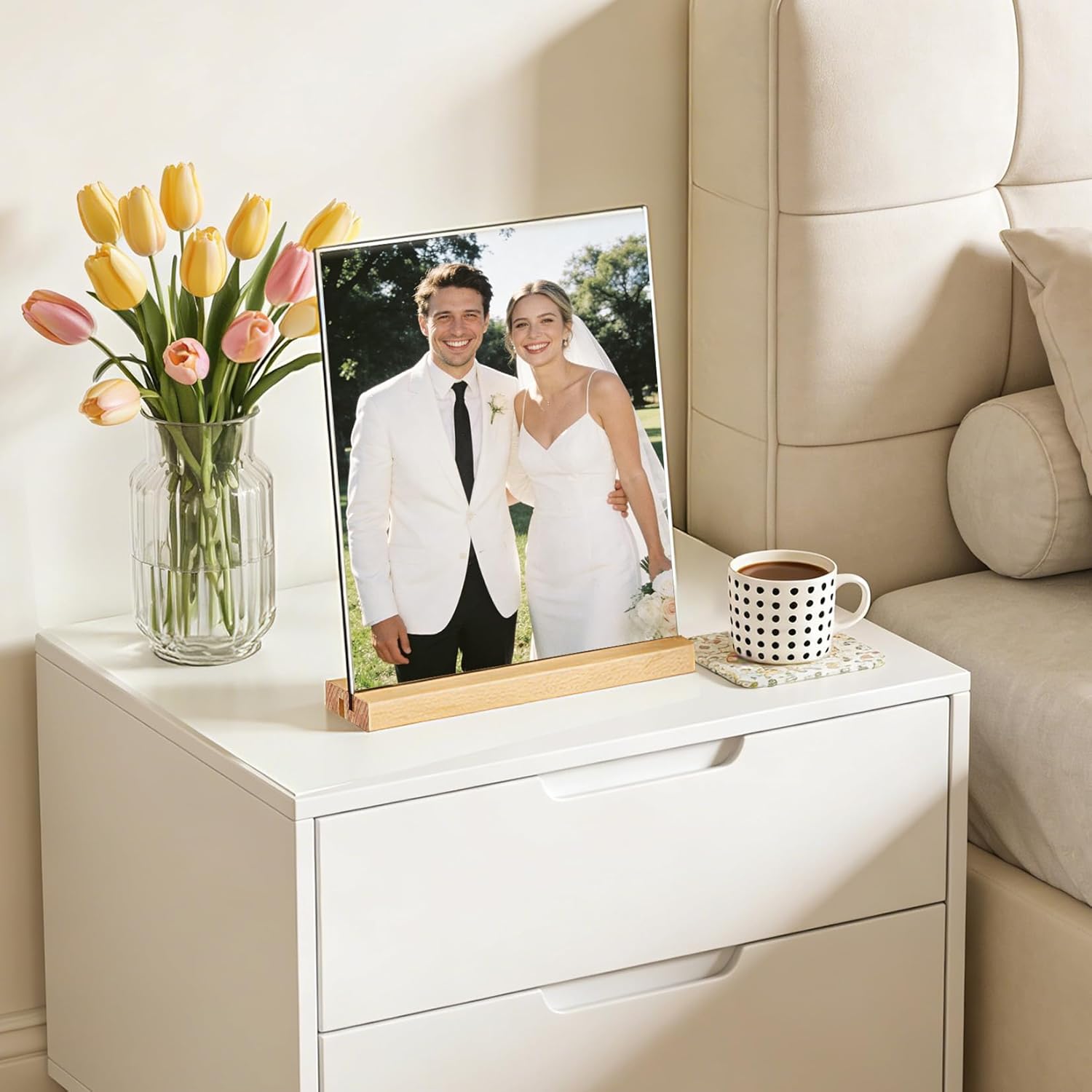 Garvee 6 Pack Acrylic Sign Holder with Wood Base, 8.5x11 Inch Vertical or Slant Back Display Sign Stand for Wedding, Restaurant, Store, Office, Hotel, Menu Stand - Easy Assembly