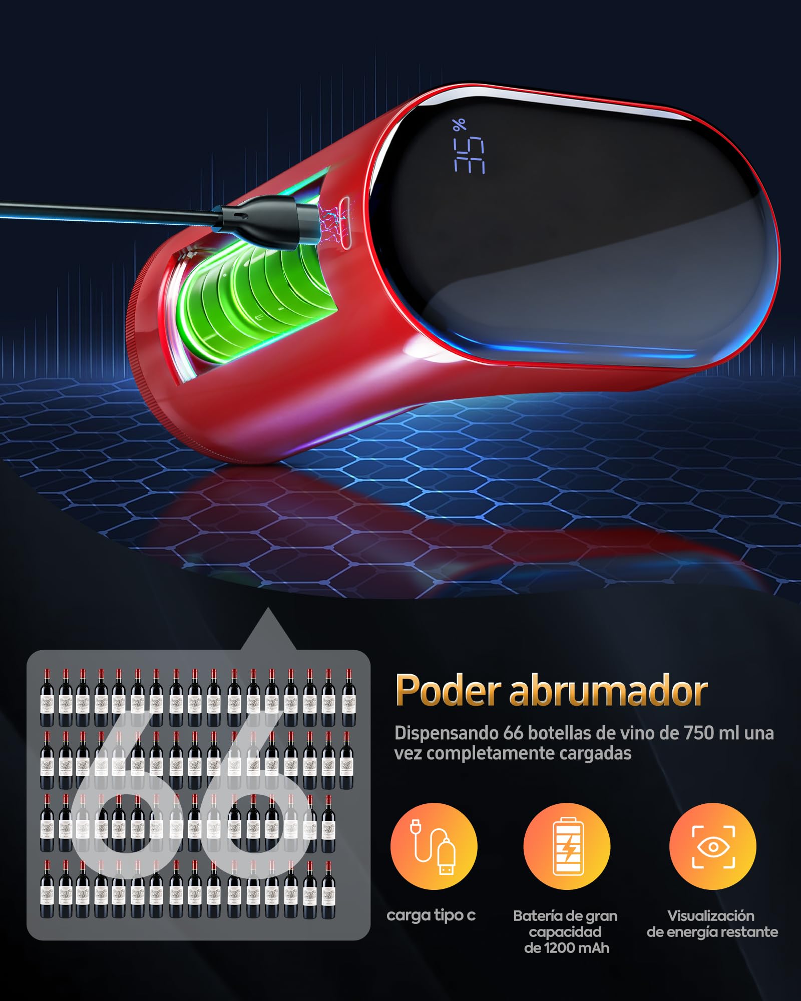 Regalo Asunción Virgen - 5en1 Decantador Eléctrico Vino y Dispensador Licor | Aireador Automático Dosif Precisión 1-999ml | Para amantes vino, whisky, anfitriones (Rojo)