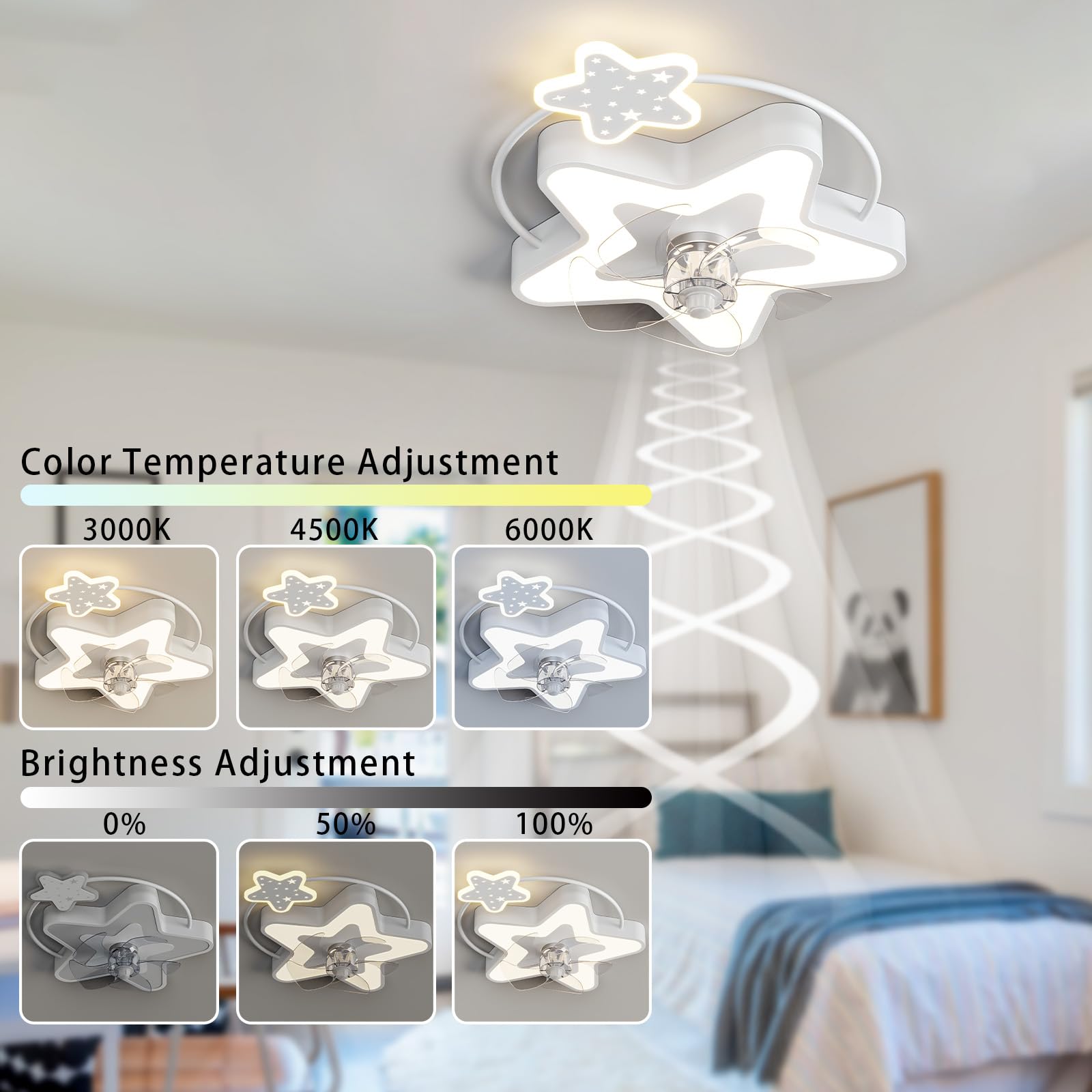 LED Ventilatore Da Soffitto Con Luce Bambini E Telecomando Silenzioso Plafoniera Con Ventilatore Dimmerabile Smart 6 Velocità Lampadario Ventilatore Da Soffitto Moderne Camera Da Letto