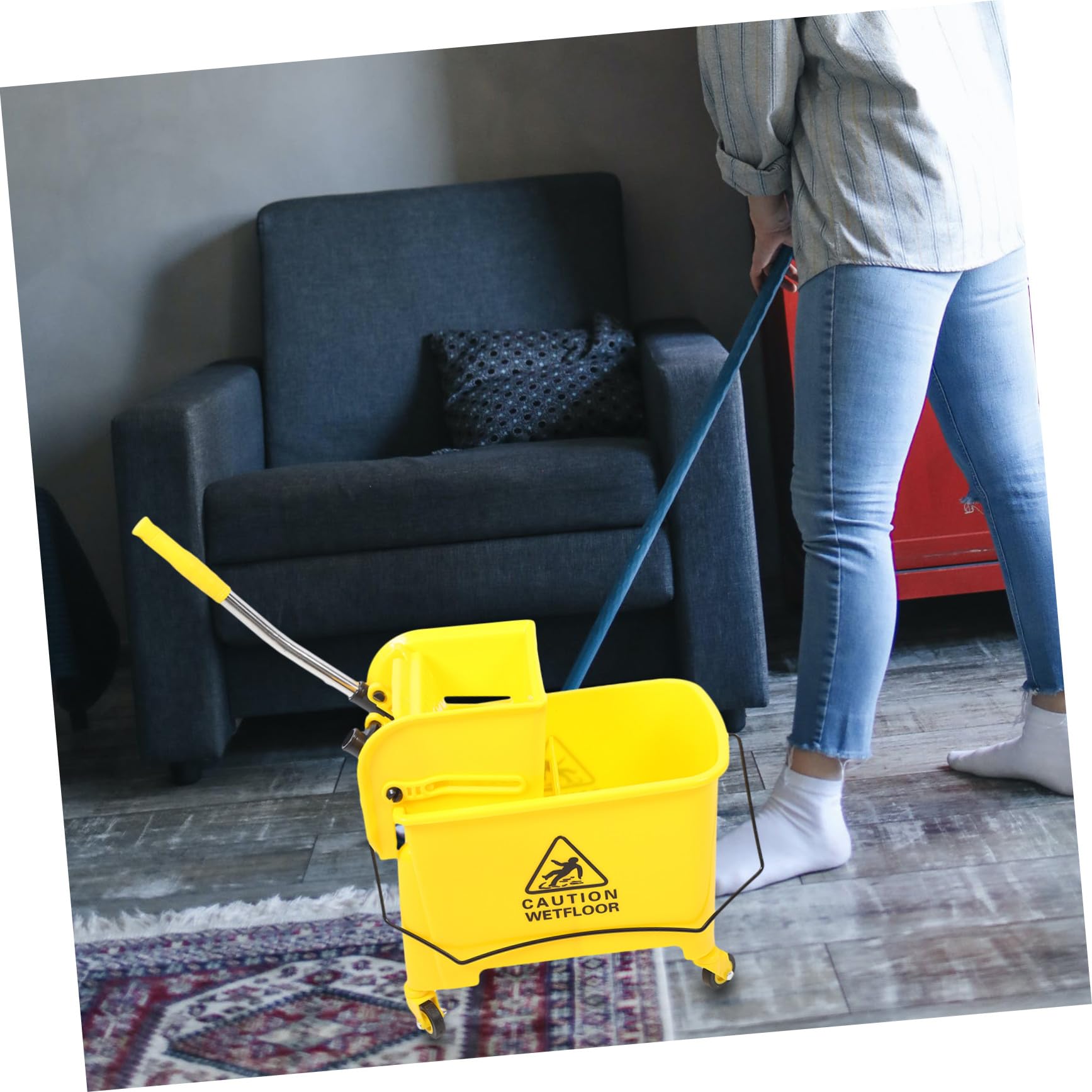 Cubo de Fregona de 20l Ruedas de Plástico y Escurridor Lateral para Limpieza Comercial Movilidad Silenciosa y Asa de Transporte Color Aleatorio