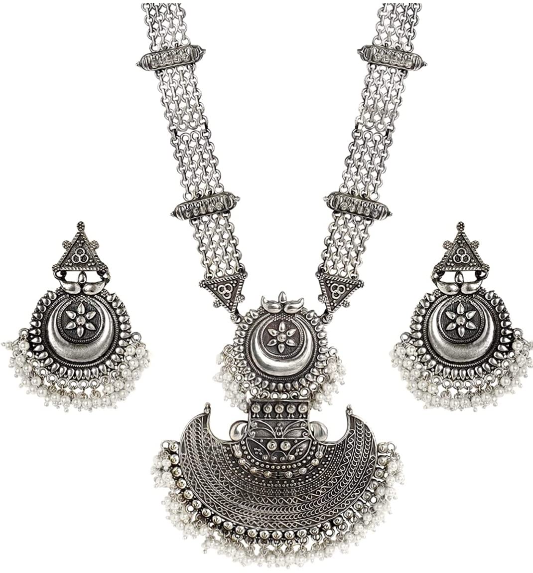 C&G INDIA Womens Styledwell Oxidised Afghani Long Necklace Set (Silver) (B09HKTXVB4) Amazon Price History, Amazon Price Tracker