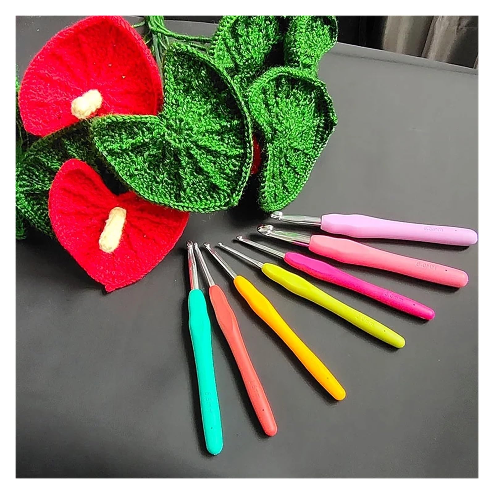 Kit Ganchillo Herramientas de crochet con mango suave de colores, hechas a mano, de silicona, antideslizantes, de aluminio.(1Set 14Pcs)