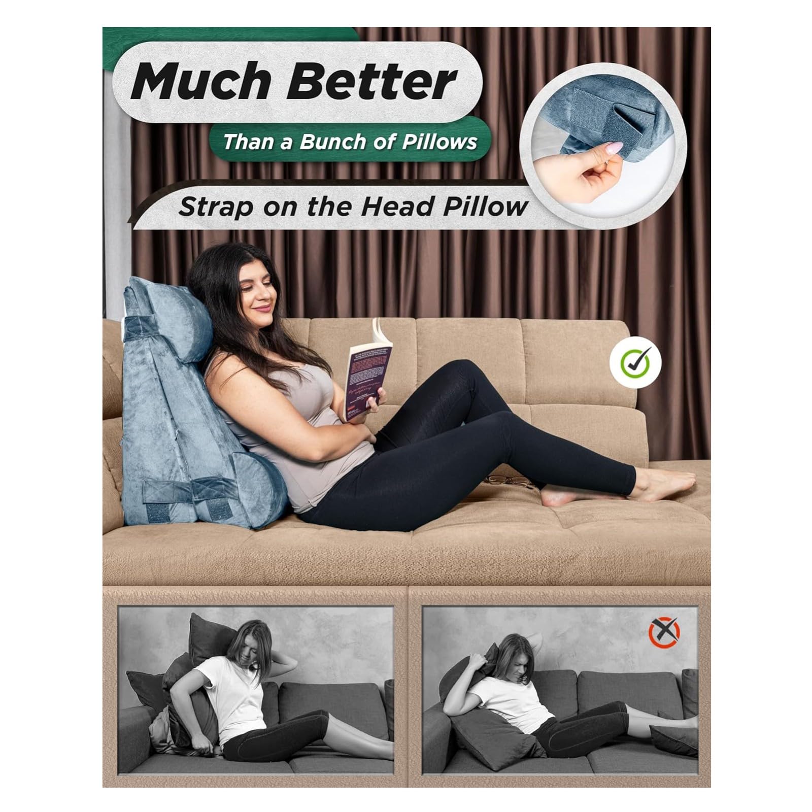 Almohada De Lectura Juego De 4 Almohadas De Cuña Ajustables Para Dormir,Espuma Viscoelástica Para Recuperación Después De La Suregería,Alivio Del Dolor De Espalda,Cuello,Piernas,Reflujo Ácido