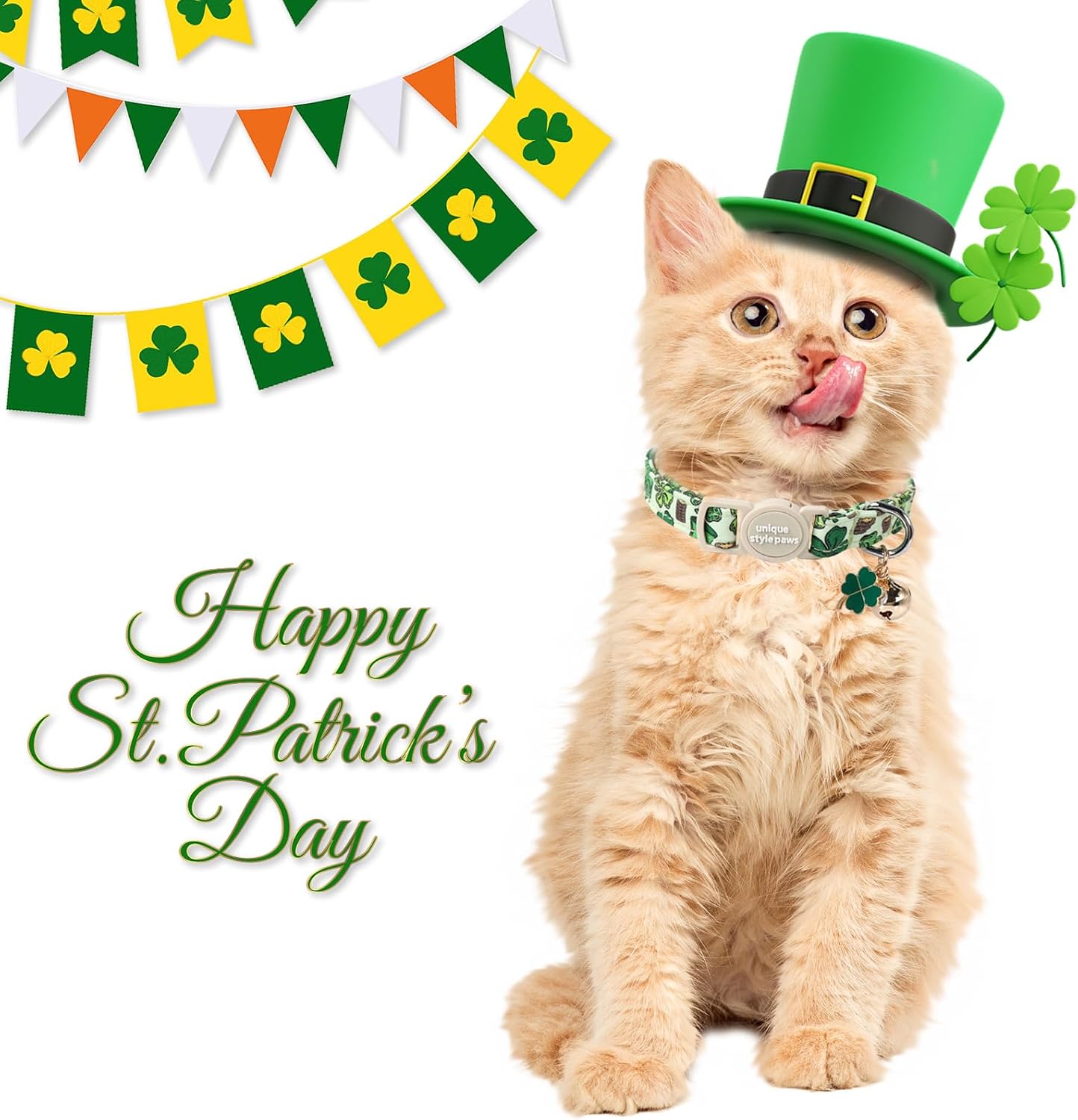 Unique Style Paws Saint Patrick Day Cat Collar,Trefoil Cat Collars,Green Kitten Collar Breakaway Buckle,Adjustable St. Patrick Day Puppy Collar,Ideal Gift for Boy Girl Cats image 5