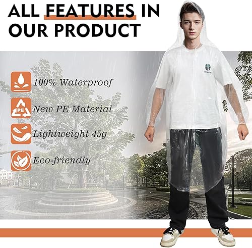 Miniatura 5 de Ponchos Family Pack, (8 unidades) Poncho de lluvia para adultos y niños, ponchos desechables de emergencia para lluvia