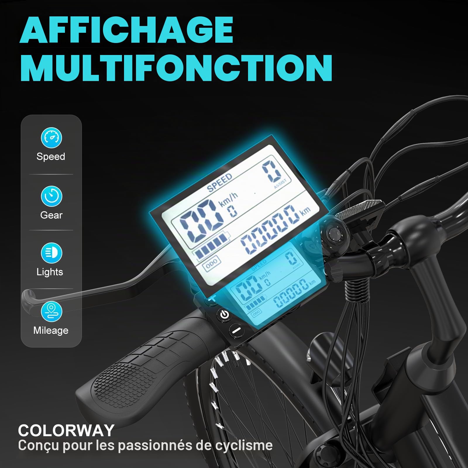 COLORWAY Vélo Électrique, ebike de 28 Pouces pour hommes et femmes, vélo électrique de ville avec au lithium amovible 36V 15Ah, 7 vitesses avec moteur 250W, écran intelligent, autonomie de 45 à 100 km