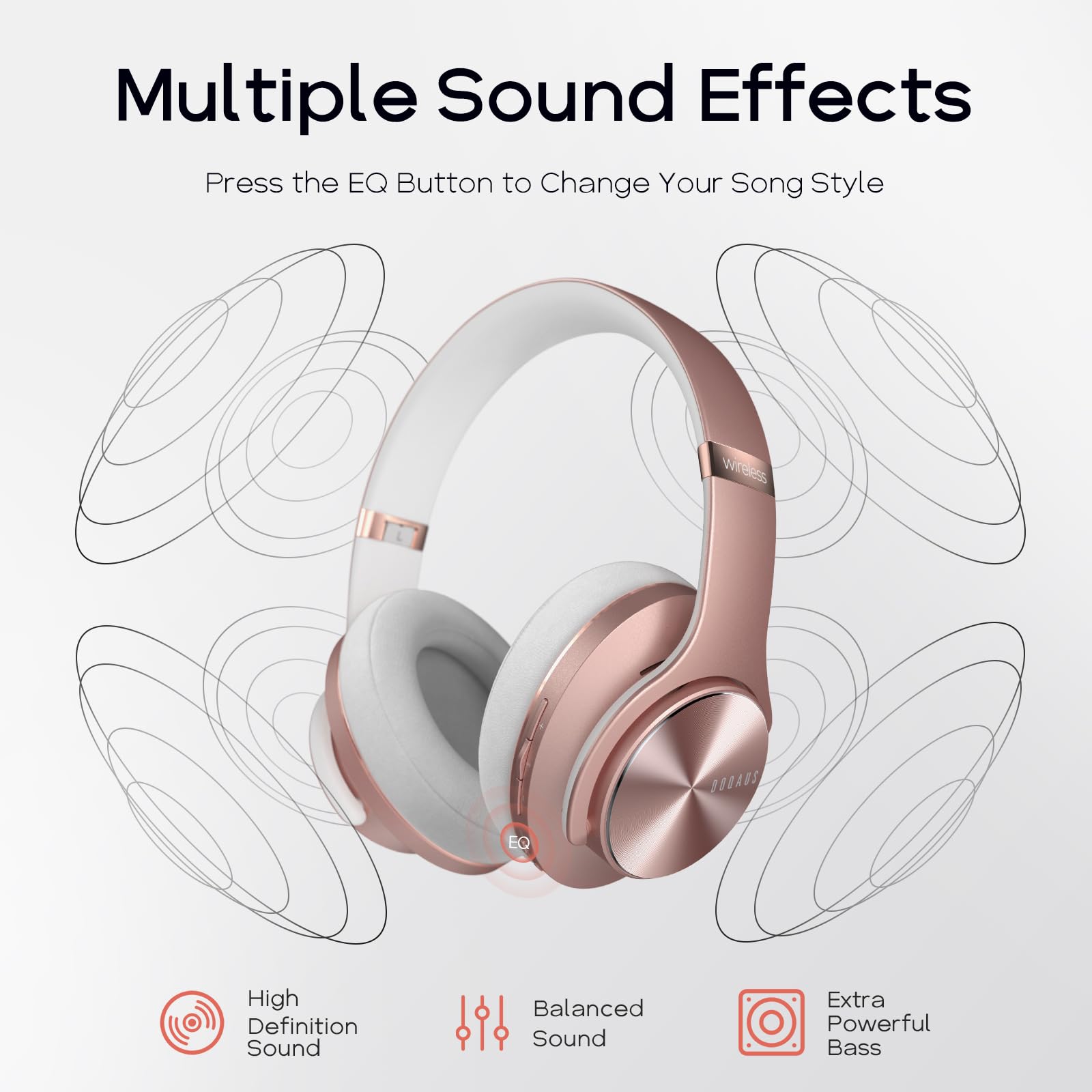 DOQAUS Bluetooth Headphones Over Ear, Foldable Wireless Headphones with 3 EQ Modes, 90 Hrs Playtime - Image 3