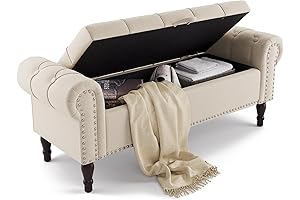 50” Queen Size Linen Tufted Button End of Bed Storage Bench with...
