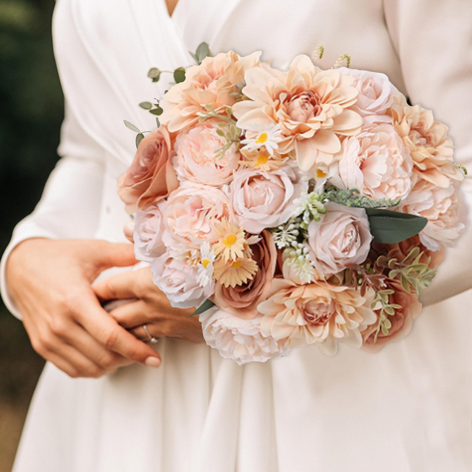 Artificial Flowers Combo, Mix Silk Flowers Dahlia Roses, Faux Flower Head with Stems, Fake Flowers Roes Combo - Image 4
