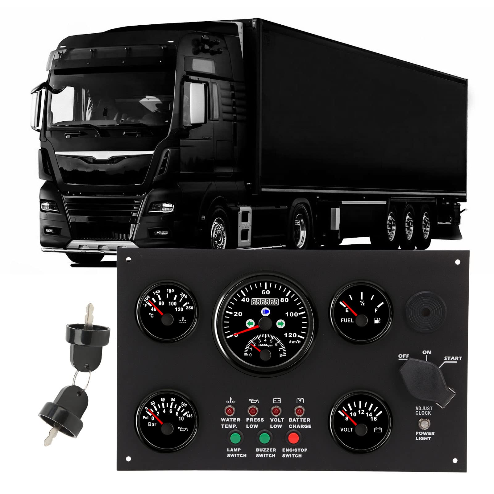 Ausla Panel de Instrumentos para Barcos Juego de Medidores Marinos de Aleación de Aluminio Pantalla Digital de 12 V 24 V con Velocímetro Temperatura Reloj de Presión de Aceite para Yates RV (#1)