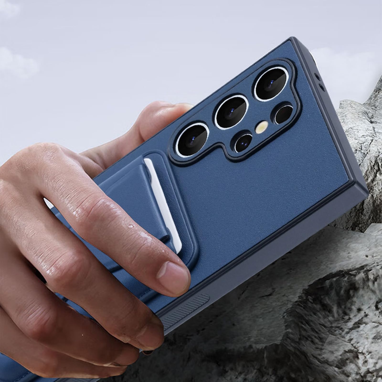 Etui do Samsung Galaxy S25 Ultra/S25 Plus/S25, tylna kieszeń na karty, ochrona przed upadkiem, skóra wąska obudowa, ochrona aparatu, etui stojące, czarne, S25
