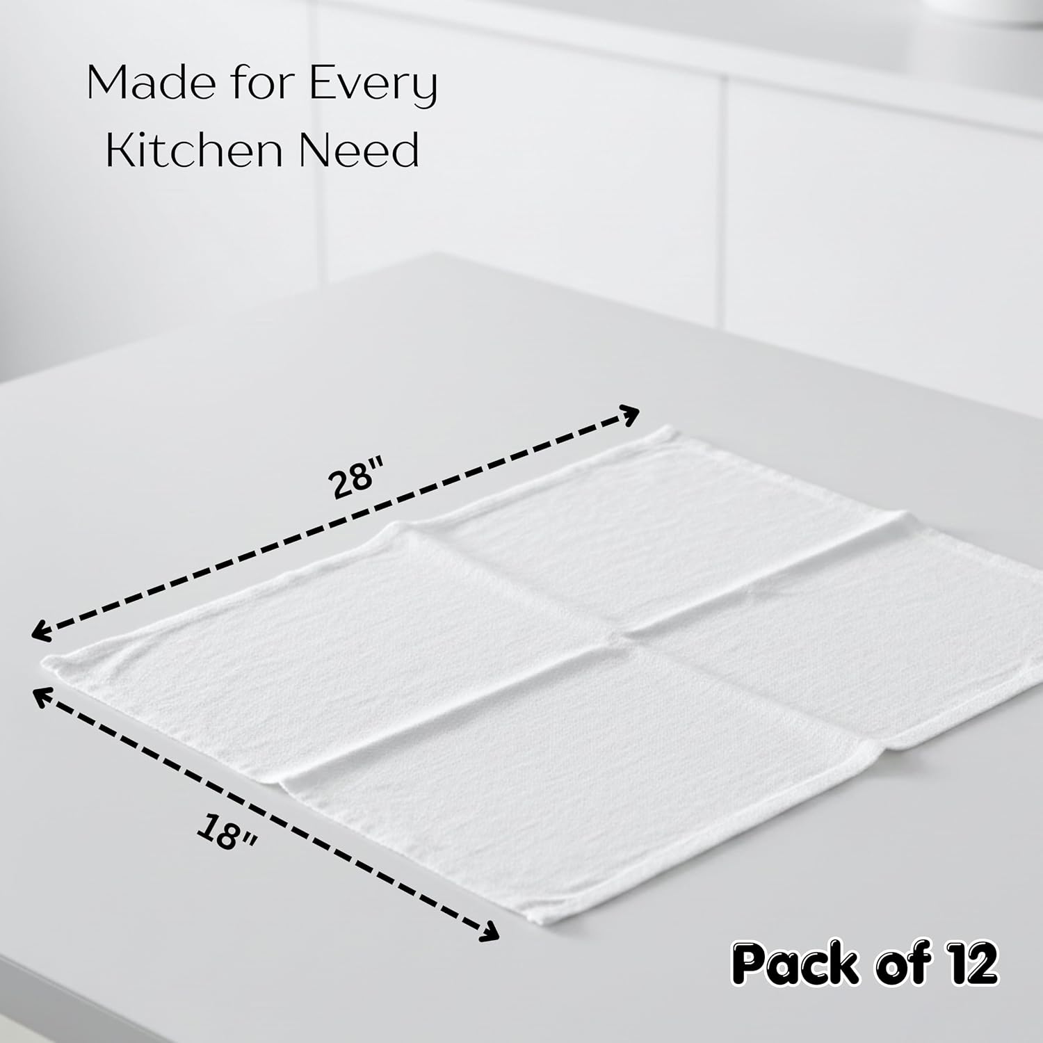 Flour Sack Towels - Tea Towel for Crafts, Kitchen Dish Cotton Blank Towel for Embroidery, Baking Bread Proofing Linen Cover, Super Absorbent Quick Dry (White, 18"x28" Pack of 12)