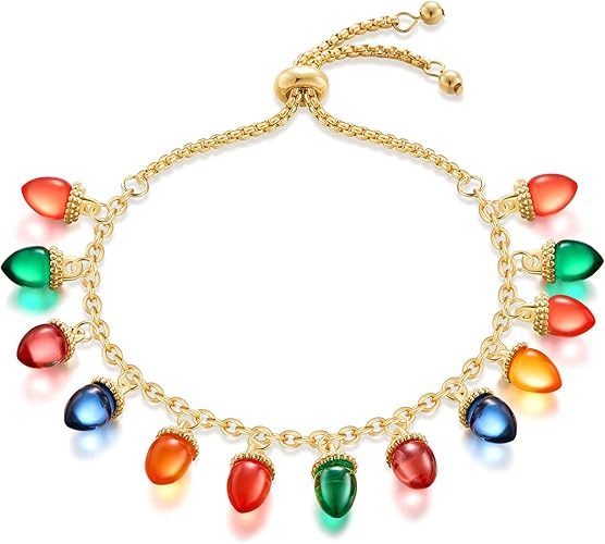 WOWORAMA Christmas Bracelet for Women - Colorful Light Bulb and Candy Beads Adjustable Charm Bracelet - Xmas Ornament Holiday Jewelry