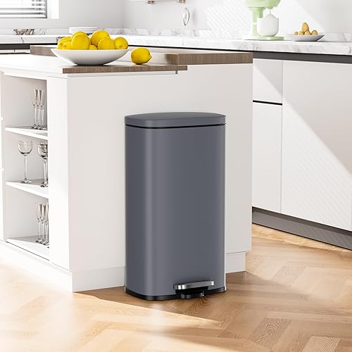 Miniatura 5 de Arlopu 8 Gallon Step Trash Can, Stainless Steel Garbage Bin, Soft-Close Rubbish Bin with Removable Plastic Inner Bucket, Fingerprint-Proof, Lid Grey