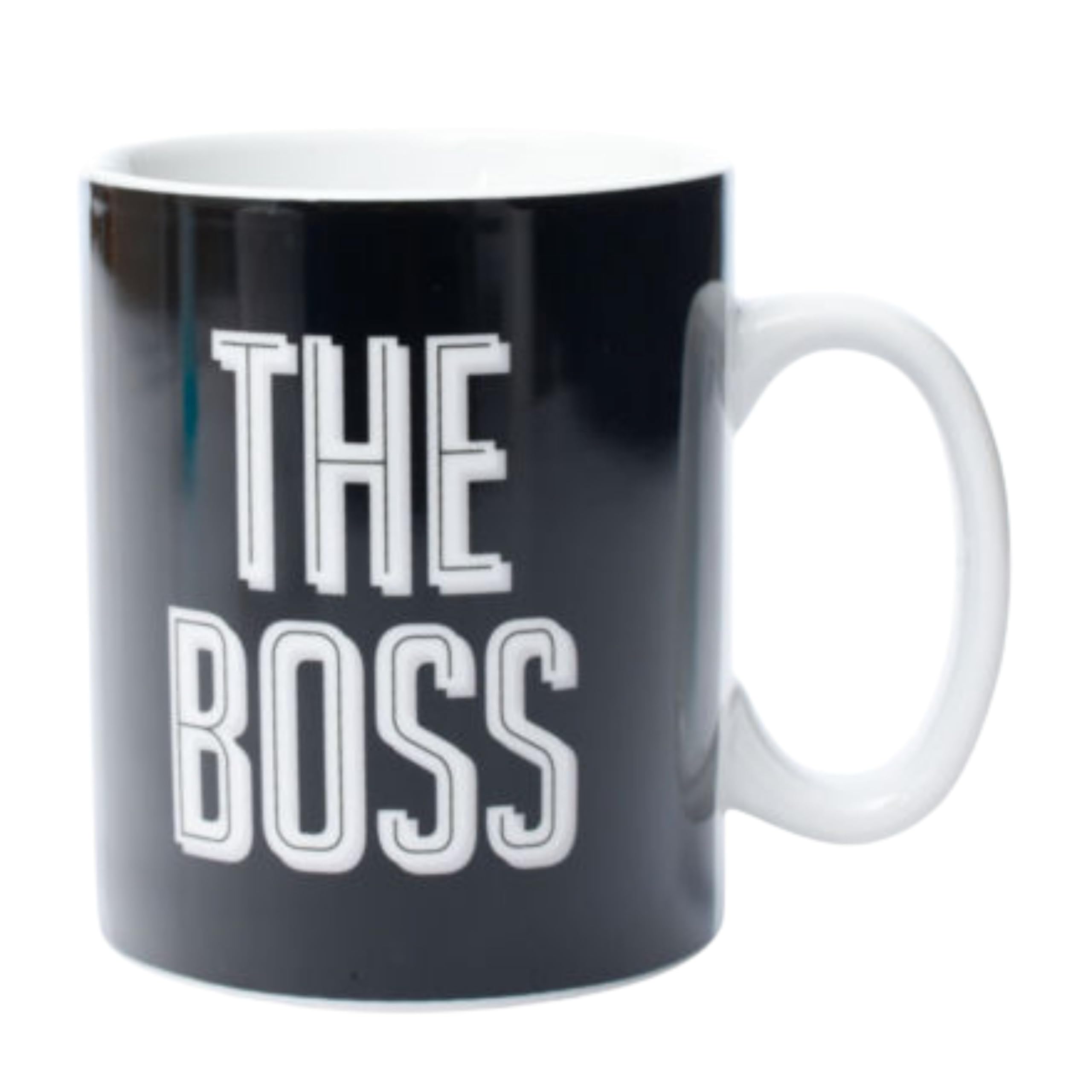 Katsy Style Ceramic The Boss Large Single Mug - Coffee Tea Cup, Modern Theme, Durable Handle, Hot and Cold Beverage Safe, Black Color, One Piece