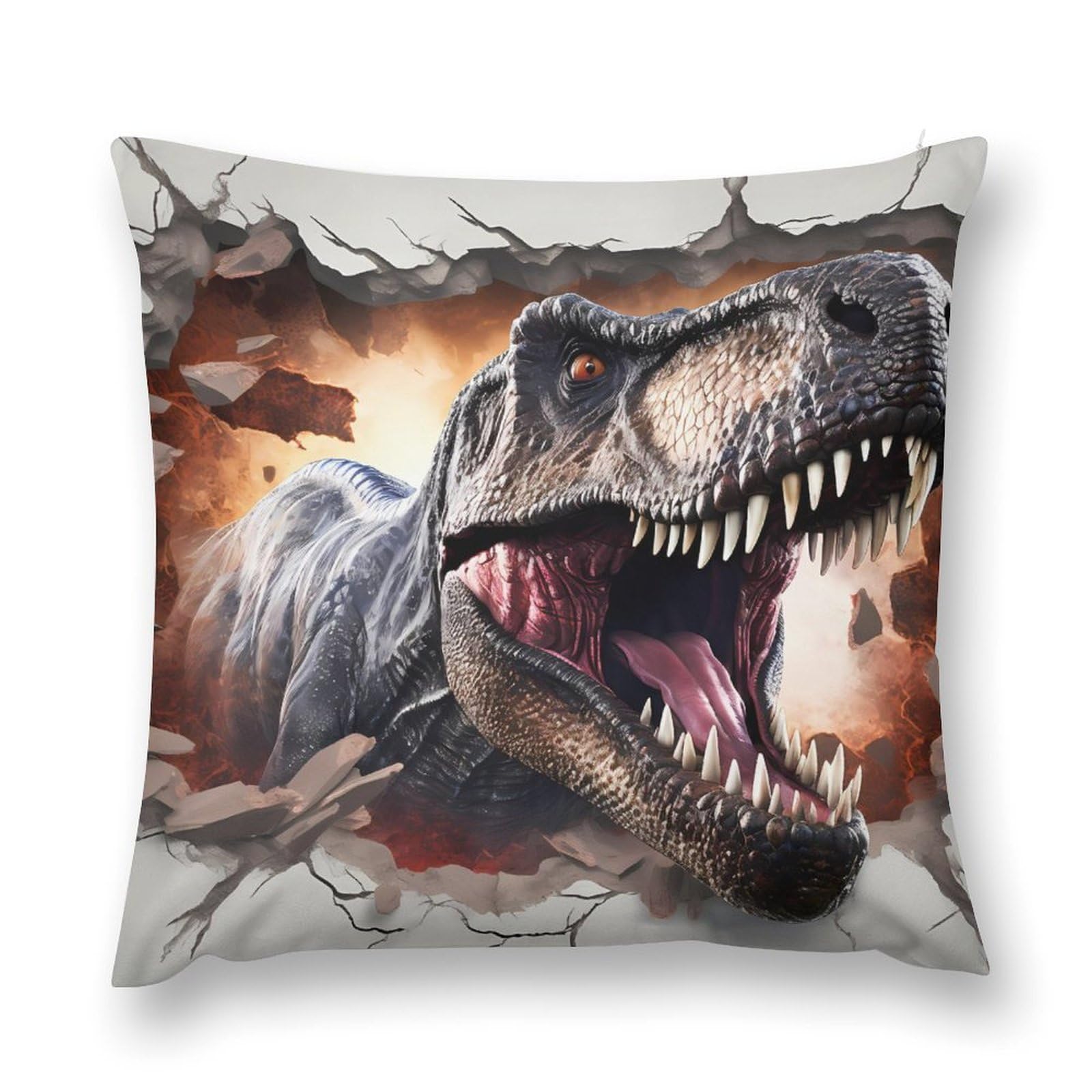 Housse De Coussin Dinosaure T-Rex - 45x45cm, Polyester, Fermeture éclair Invisible - 11