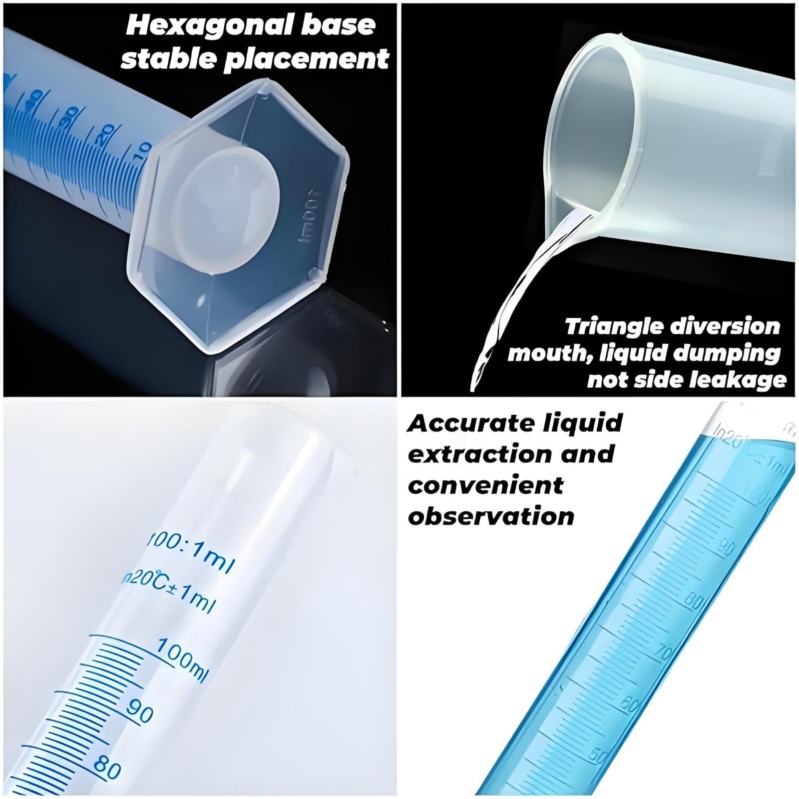 Tokaneit Transparente Probeta Medidora Plástico 50ML Cilindros Medidores Reutilizable con Base Hexagonal y Boquilla Inclinada Herramienta de Laboratorio