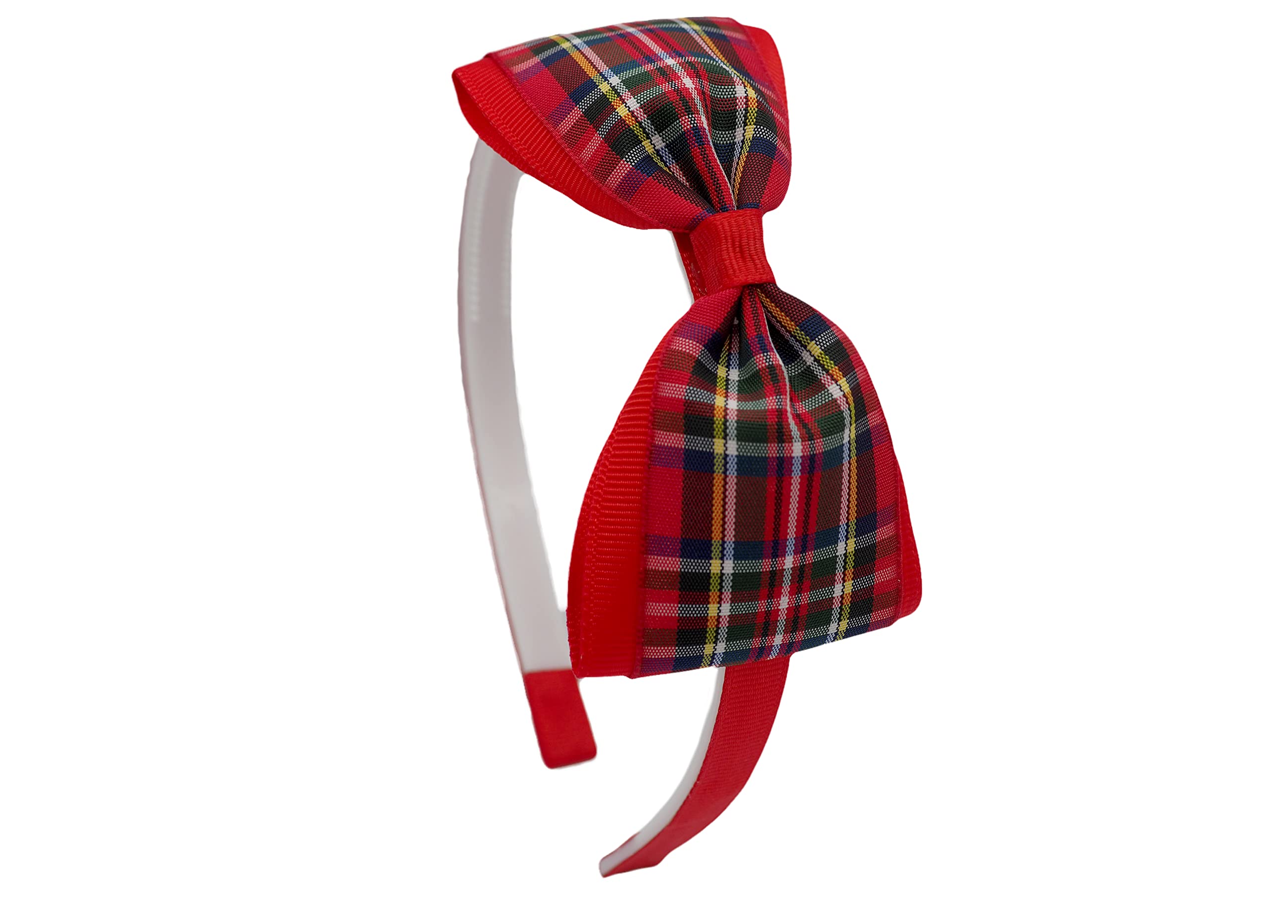 MeiMei Tartan Burns Night Christmas Xmas Hair Bow with Grip Headband Headwear, Red Green Navy, Handmade Hair Accessories