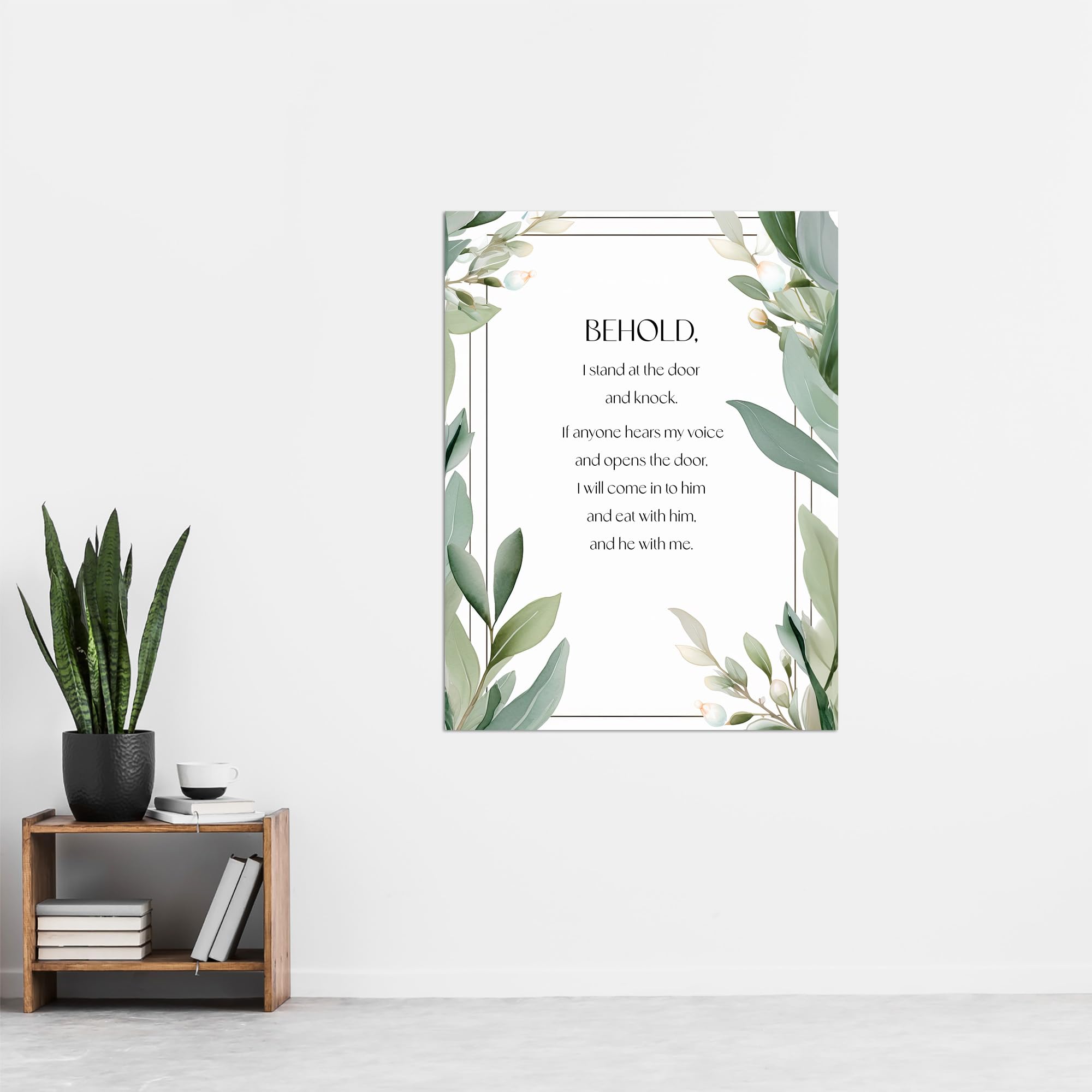 Artery8 Behold Stand at Door and Knock Green Revelation New Testament Jesus Christ Christian Bible Faith God Quote Revelations Flowers Artwork Extra Large XL Wall Art Poster Print - Image 4