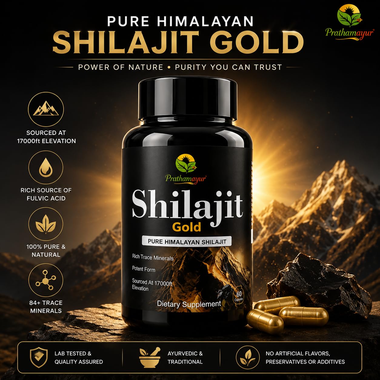 Shilajit Gold Capsules for Men & women | Pure Himalayan Shilajit 500 mg | Ayurvedic Supplement for Stamina, Energy & Vitality | 60 Capsules | Performance Booster – Ayurvedic Capsule — Amazon image 7