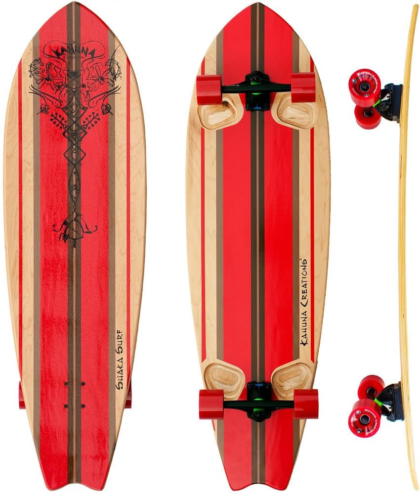 Kahuna Creations Shaka Surf Natural / Red Complete Longboard Skateboard - 13.7 x 46 by Kahuna Creations