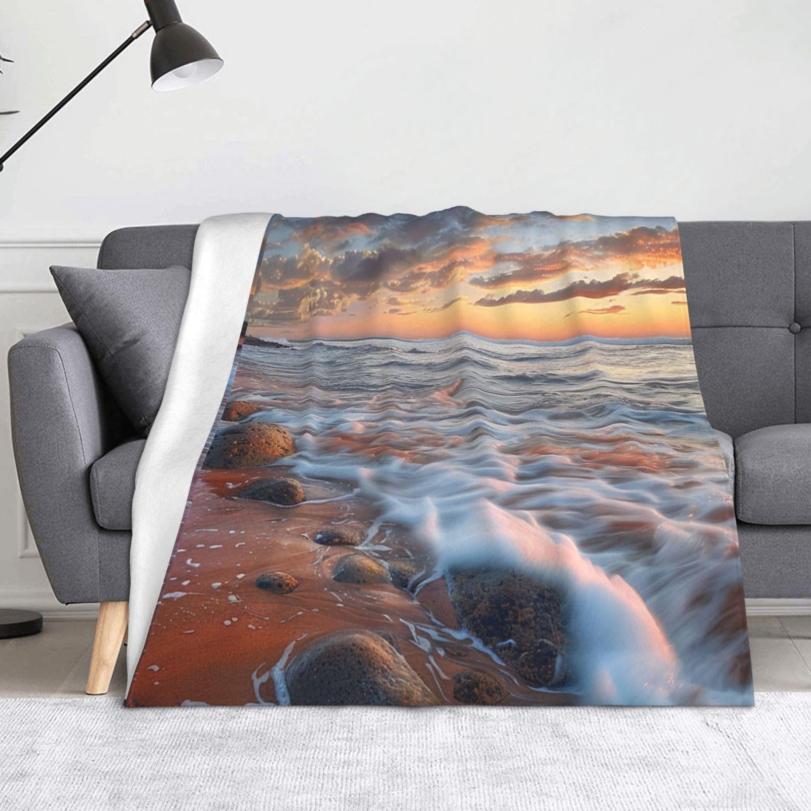Plaid lit flanelle imprimée plage Maui Hawaï jeté de canapé chaud et doux 152x127 cm