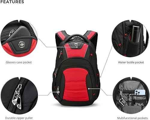 Miniatura 4 de Swissdigital Mochila de circuito de diseño para hombre, NegroRojo, 15,6 pulg., Mochilas de viaje