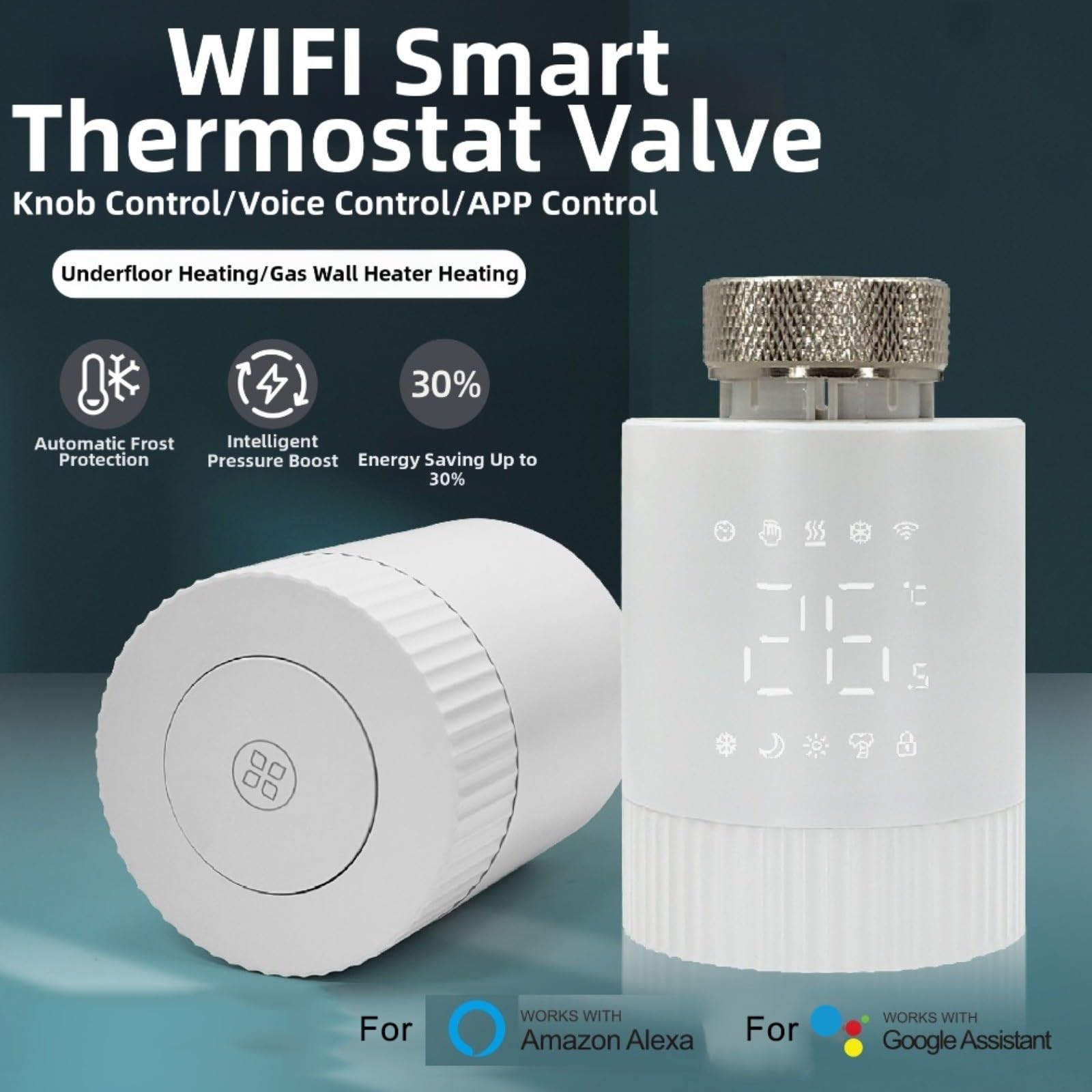 Valvola Termostatica Intelligente WiFi e per Zigbee Programmabile con Controllo Remoto e Comandi Vocali, per Tuya, Modalità Comfort Vacanza Risparmio Energetico(WIFI-Modell)