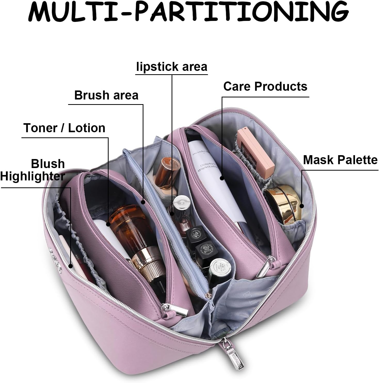 Condition photo showing New/Like New for boyatu travel makeup bag organizer cosmetic bag: 3 pcs set make up bags for women with handle - waterproof vegan leather toiletry bags travel essentials pouch with compartments (c-06-purple) 04-b-purple