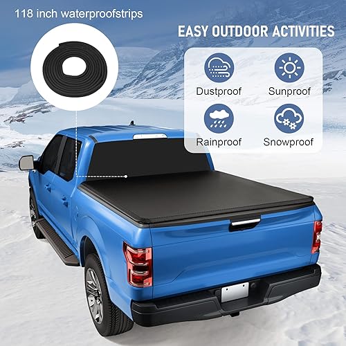 Vista 11 de CARMOCAR Cubierta suave de tres pliegues para caja de camioneta de 5 pies, repuesto para Nissan Frontier 2005-2024, accesorios con luz LED